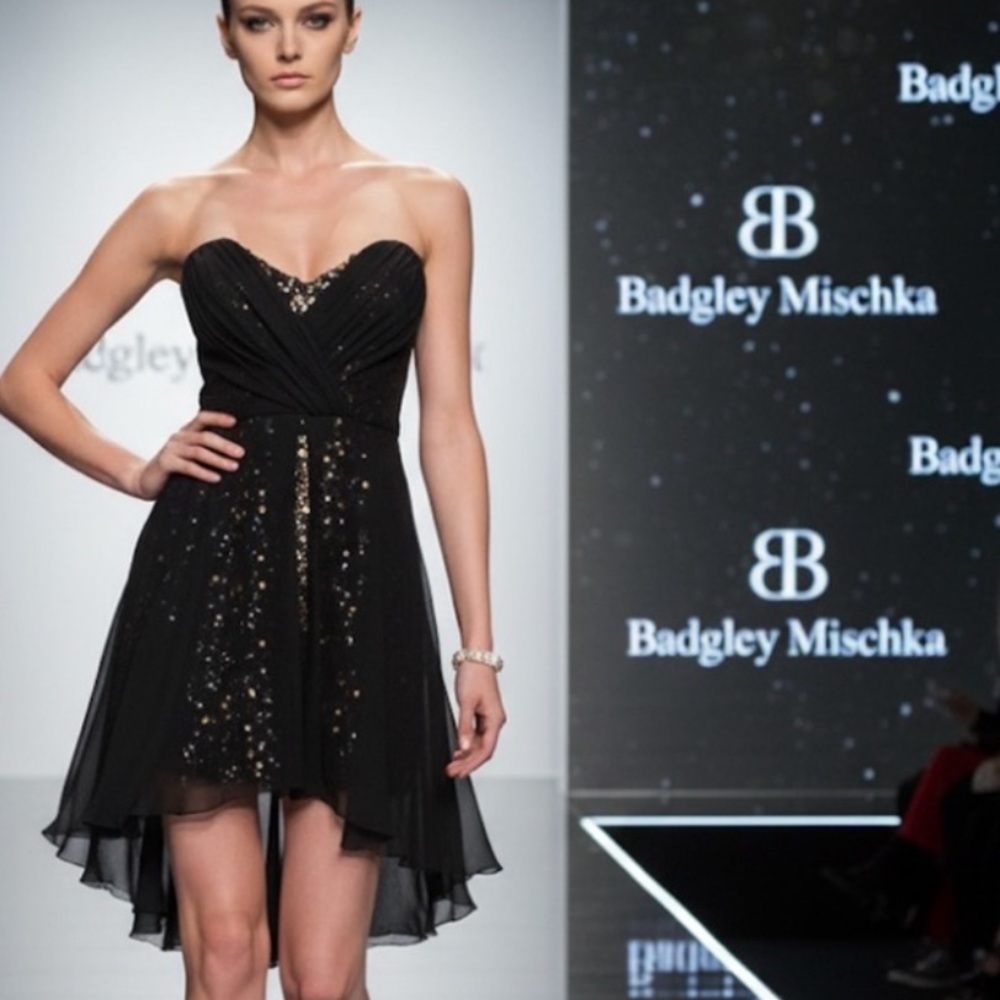 Authentic Badgley Mischka designer black cocktail dress with sequins size 6